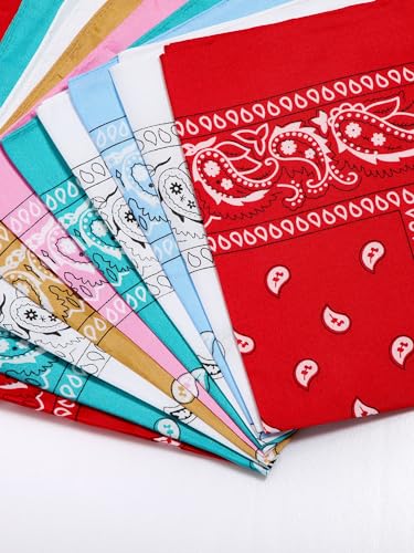 Unittype 48 Pieces Paisley Bandana Novelty Unisex Cowboy Headband Sports Bandannas Scarf Outdoor for Western Party Costume - color: Light Color, style: Classic