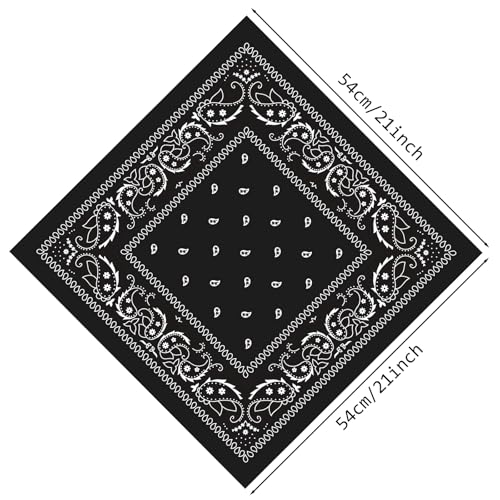 PLULON Bandanas for Men Women 4/12/24/30 Pack, Paisley Pattern Bandana Bulk Headbands Handkerchief Face Mask 100% Polyester - color: Black