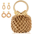 Sweetude Mini Clutch Tote Handbag 2 Pairs Rattan Earrings for Women Crossbody Bag Bohemian Woven Clutch Bucket Handbag - style: Classic