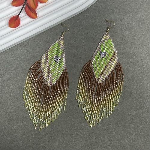 Handmade Seed Beaded Earrings, Lightweight Boho Fringe Dangle Earrings, Glass Bead Drop Jewelry for Everyday Wear & Party, Women Gifts - color: Evil Eye