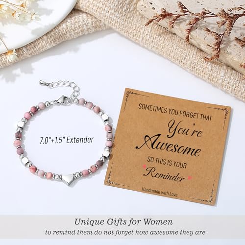 TONY & SANDY Tiny Beaded Bracelets for Women, Sometimes You Forget You're Awesome Gift, Unique Gifts for Women, Mom, Daughter, Wife, Coworker, Best Friend, Bestie, Granddaughter - style: Pink Zebra Jasper