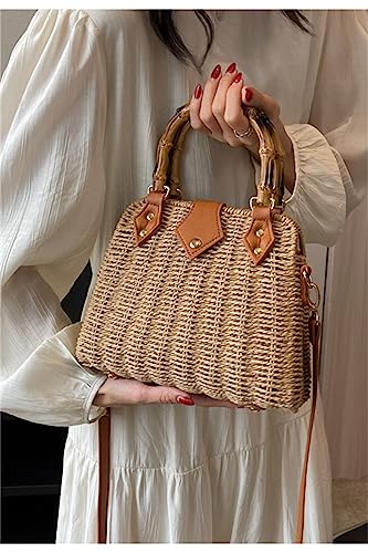Cross Body Handbags for Women Straw Woven Beach Bag 2026 Summer Handmade Purses Wicker Rattan Bag Holiday - color: Khaki