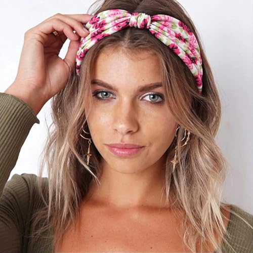 Boho Headband Fashion Wide Headband Knoted Turban Yoga Workout Head Bands Hair Accessories For Women (flower2, Pack of 2) - color: flower2, size: 1 Count (Pack of 2)