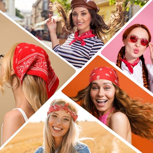 PLULON Bandanas for Men Women 4/12/24/30 Pack, Paisley Pattern Bandana Bulk Headbands Handkerchief Face Mask 100% Polyester - color: Red