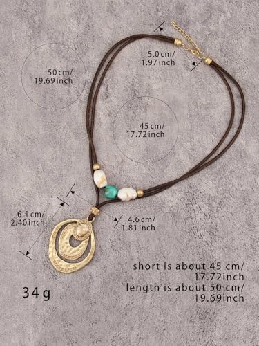 Bohemian Necklaces for Women Long Leather Necklace with Large Pendant Chunky Boho Hippie Jewelry Pendant Chocker Necklace - style: Big Chunky Boho Necklace