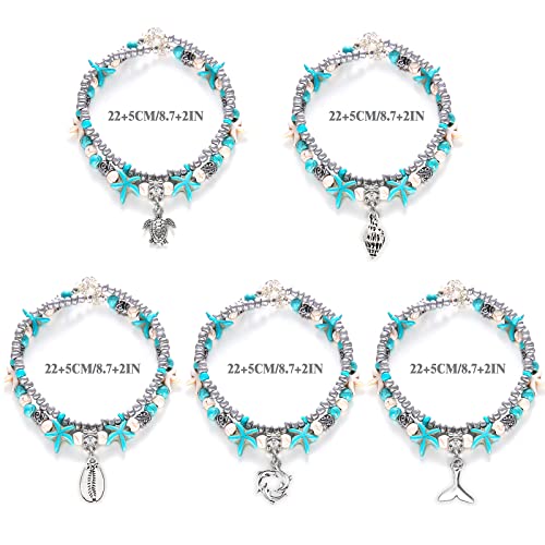 Suyi 5pcs Ankle Bracelets for Women Layered Beach Adjustable Anklets Boho Chain Anklet Foot Jewelry - color: 5pcs Set 3
