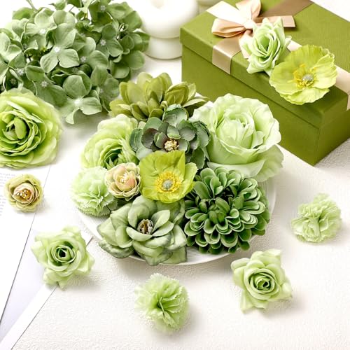 BBTO 21 Pcs Flower Hair Clip Rose Hair Clips Barrettes for Women Flower Accessories Boho Bride Claw Clip Hairpin Brooch Pin Headpiece for Wedding (Green Series) - color: Green Series