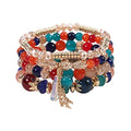 Caiyao 4Pcs Bohemia Multilayer Stackable Beaded Bracelets Set Colorful Crystal Stone Gold Beaded Stretch Bracelets Hawaii Charm Bracelet for Women Men Summer Beach Boho Vacation Jewelry Gifts - color: Colorful