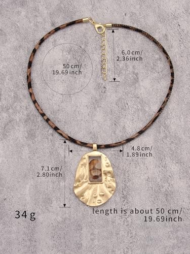 GelConnie Leather Necklaces Turquoise Long Boho Necklaces for Women Brown Chunky Circle Pendant Chocker Necklace Gold Sweater Necklace - style: Brown Leopard Print Necklace