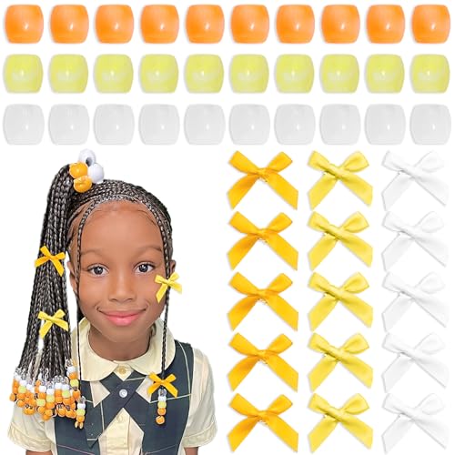45pcs Hair Beads for Braids Yellow Small Bow Hair Clips Acrylic Braid Beads Y2K Hair Accessories for Women Girls - color: Yellow