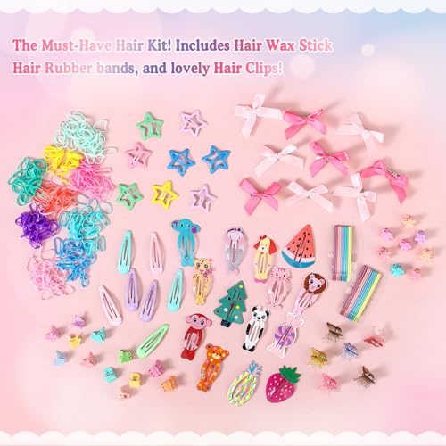 115 Pcs Hair Clips for Girls,900 Pcs Colorful Hair Rubber Bands,Toddler No-Slip Hair Accessories Kit with Animals,Fruits,Butterfly,Snap Clips, Bobby Pins for Baby Fine Hair