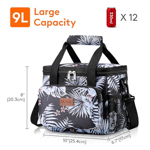 Lifewit Medium Lunch Bag, Insulated Lunch Box, Soft Cooler Cooling Tote for Adult Men Women, Flower 12-Can (9L) - color: Flower, size: Medium(9L)
