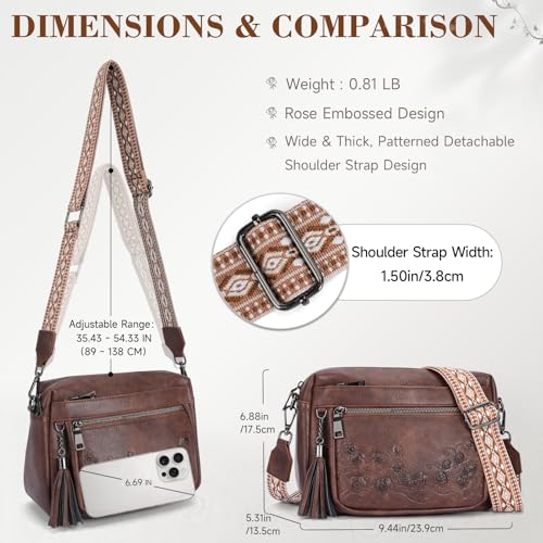 MEITRUE Crossbody Bags for Women, Vegan Leather Crossbody Purse Trendy Multi Pockets Shoulder Handbag with Tassel - color: 07-dark Espresso