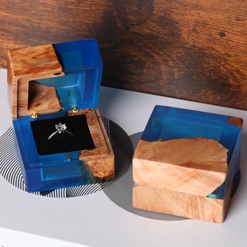 Wedding Ring Box, Handmade Wooden Ring Bearer Box for Proposal, Elegant Vintage Ring Holder Box, Engagement Ring Box with Single Slot, Suitable for Proposal, Wedding, Jewelry Storage - color: blue