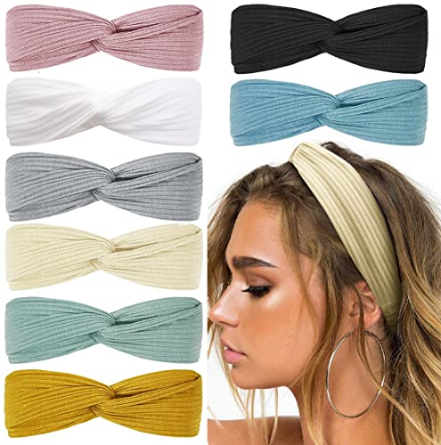 Huachi Boho Head Bands for Women Non Slip Twist Hairbands for Short Hair Fashion Summer Hair Accessories, Solid Color, 8Pcs - color: Bloom Your Beauty