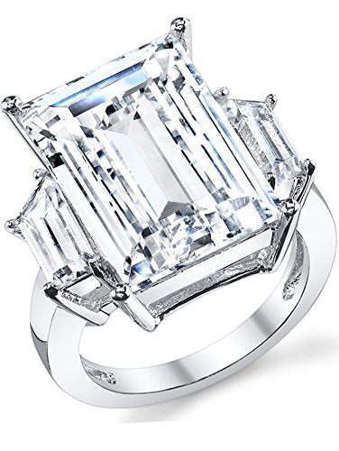 Metal Masters 9 Carats Sterling Silver 925 Kim Kardashian Engagement Wedding Ring Emerald-Cut Cubic Zirconia