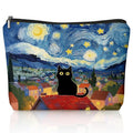 Black Cat Makeup Bag, Black Cat Mom Lovers Lady Gifts Cosmetic Bag for Women, Pet Lover Gifts, Celestial Starry Night Kitten Small Toiletry Bags Zipper Makeup Pouch - color: 02-Cat(08)-Starry Night