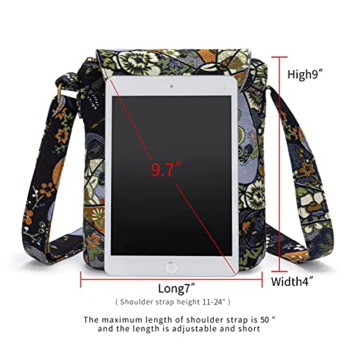 OPQRSTU Women's Retro Small Size Canvas Shoulder Bag Hippie Boho Crossbody Handbag - color: Blue Windmill