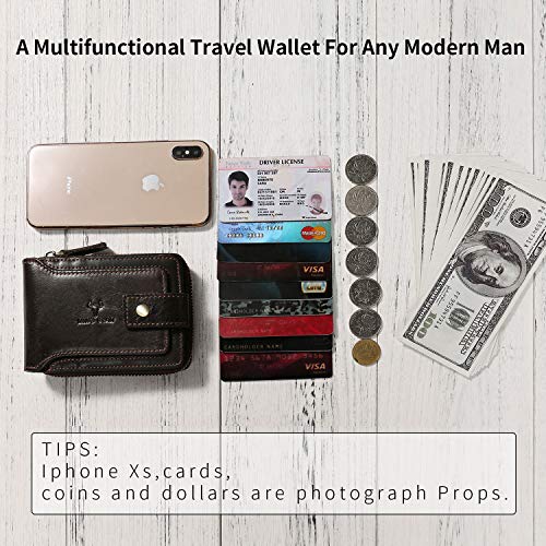 MING CLAN Leather RFID Blocking Bifold Wallet For Men With Zipper, Flap ID Window Zip Coin Pocket, Big Capacity Credit Card Holder For Travel - color: Coffee