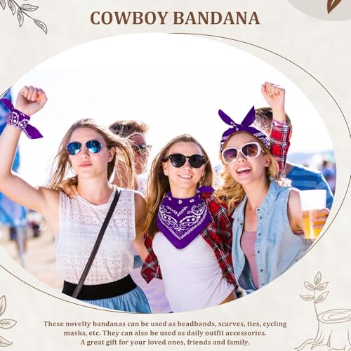 12 Pack Bandanas Unisex Paisley Cowboy Bandanas Bulk Multi Purpose Headband Scarf for Men Women Costume - color: Purple, style: Classic