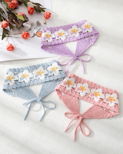 HAIMEIKANG Hippie Hair Bandanas Headbands for Women Boho Headband Knit Hair Bands Floral Head Wrap for Girls(Purple + Blue + Pink) - color: Purple + Blue + Pink