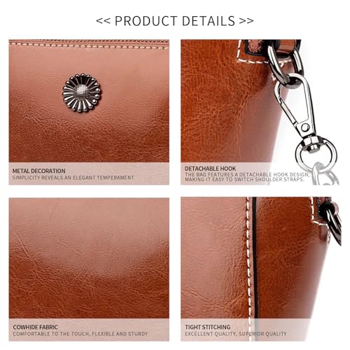 Genuine Leather Small Crossbody Bags for Women | Lightweight Shoulder Purse, Designer Handbag with Adjustable Strap, Casual Travel Everyday Bag - color: H-brown