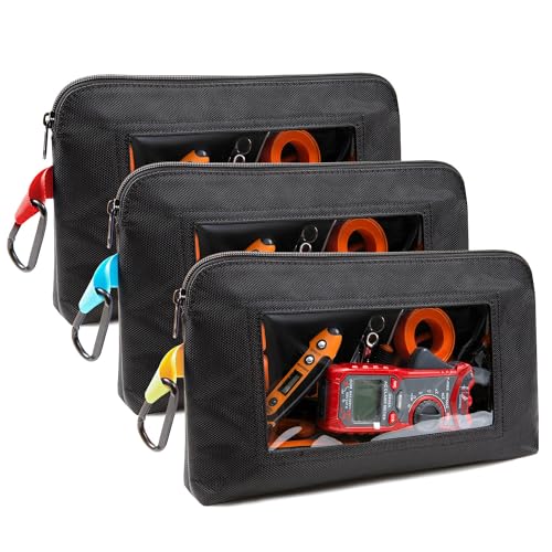 Foxrino Tool Pouch with Clear Window for Men, 1680D Oxford Small Tool Bag, Heavy Duty Tool Pouches with Zipper, Transparent Zipper Pouches for Organizing, Perfect Gifts for Him Dad Father Day, 3 Pack - size: 3 Pack