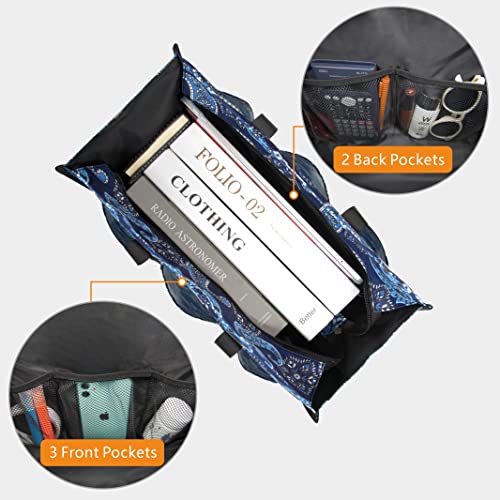 TOPDesign Utility Water Resistant Tote Bag with 13 Pockets, Top Zipper Closure & Thick Bottom Support, for Working Women - color: Blue Bandanna, size: Medium