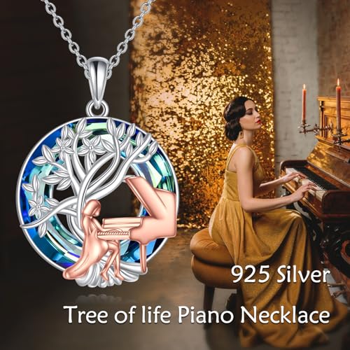 YFN Tree of Life Necklace Sterling Silver Crystal Jewelry Graduation Birthday Gifts for Women - color: Piano