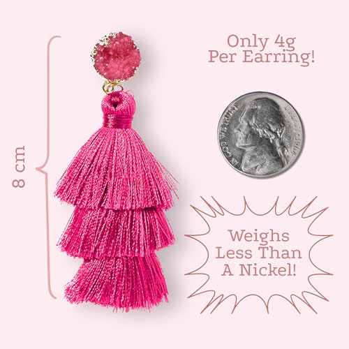 Tassel Earrings for Women - Colorful Layered Tassle Dangle Drop Earrings - color: Pink