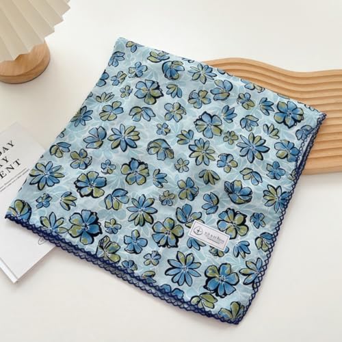 Cotton Bandana,Large Bandanas for Women,Head Coverings for Women,Head Scarf Handkerchief, Square Headband 27" x 27" - color: 27-15-petal-blue