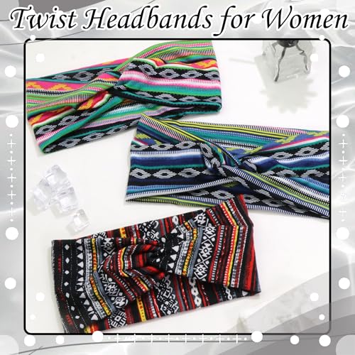 3 Pack Women Headbands African Thin Hair Bands Turban Head Bands for Lady Stretchy Non-Slip Hair Wraps Workout Sport Hair Bandana Accessories - color: Multicolor-1