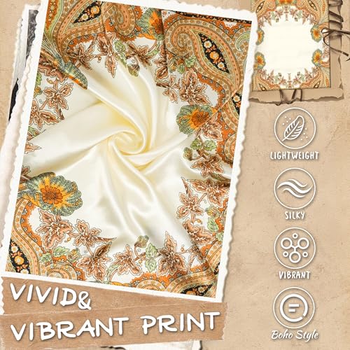 Large Square Head Scarf Bandana - 35" Satin Hair Scarf for Women Like Silk Scarf Fashion Hair Wrapping - color: Paisley(beige), size: 35IN*35IN