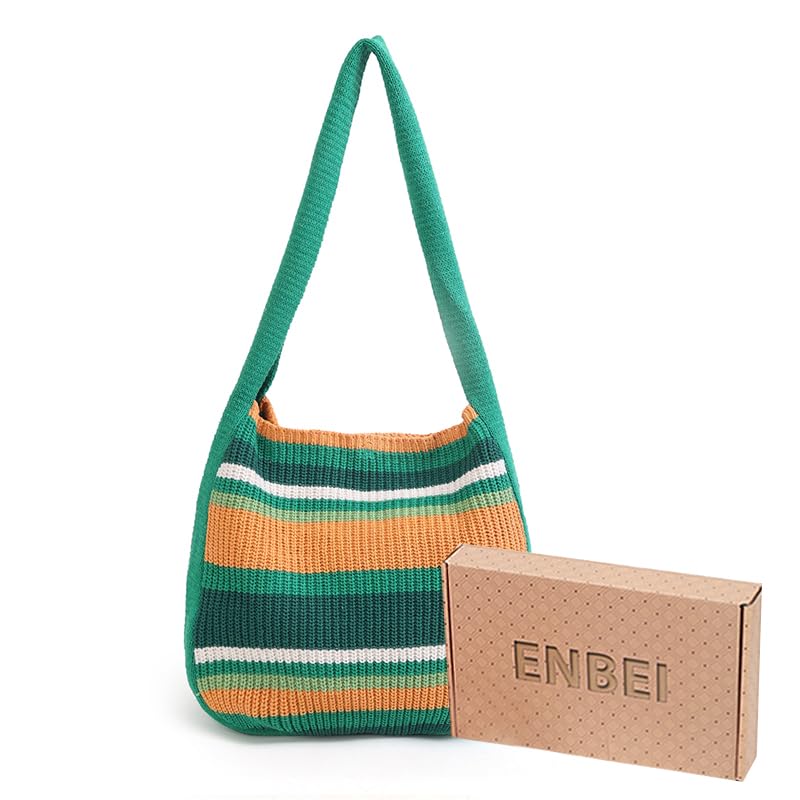 ENBEI Women's Crochet Tote Bag Knit Shoulder bag,Aesthetic Bag,Cute Eco-Friendly Tote for Travel,Daily Use,Gift Box Packaging - color: Green-a