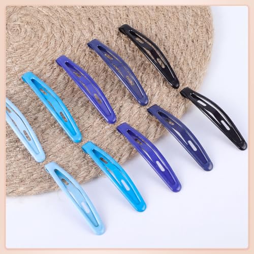 Obeoby 40 Pcs 5 Colors Metal Snap Hair Clips for Women Girls, 2.36 Inch Blue Black Barrettes Accessories Gifts - color: Blue
