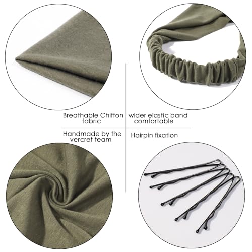 Vercret 6 Pack Hair Scarf Headband for Women Elastic Bandana Head Scarf Large Boho Triangle Kerchief with Clips Non Slip Scarves - color: S Light Colors