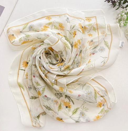 MINIDORA Lightweight Scarves for Women Elegant Floral Pattern Scarf Shawls Sunscreen Head Shawls - color: Style 12-light Yellow