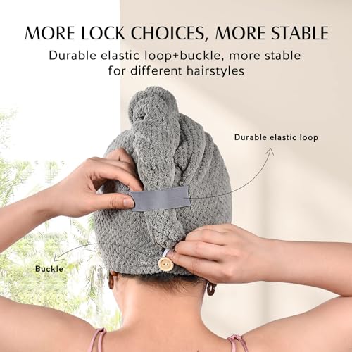 YFONG 3 Pack Large Microfiber Hair Towel Wrap, 30" x 10" Anti Frizz Quick Dry Hair Towels for Women Long, Curly, Thick Hair, Super Absorbent Hair Turban for Wet Hair (Grey, White, Camel) - color: Grey, White, Camel