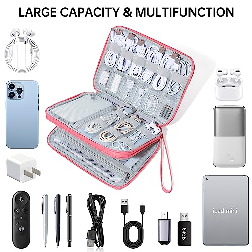 CILLA Electronics Organizer Travel, Travel Cord Organizer Case, Compact Electronics Accessories Bag for Cable, Cord, Charger, Phone - color: Pink
