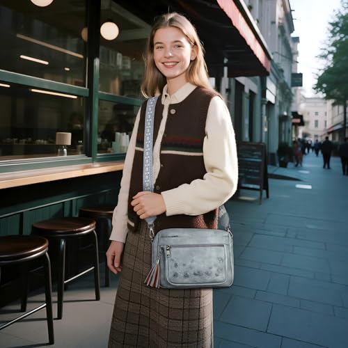 MEITRUE Crossbody Bags for Women, Vegan Leather Crossbody Purse Trendy Multi Pockets Shoulder Handbag with Tassel - color: 08-slate Blue