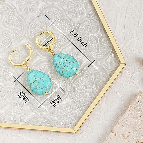 Gold Plated Huggie Hoop Earrings with Charms Fashion Pearl Drop Dangle Earrings for Women Handmade Karma Circle Jewelry for Ladies Lightweight Pearl Earrings on Christmas - color: turquoise-teardrop