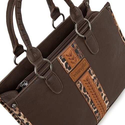 Montana West Wrangler Animal Print Tote Bag for Women Western Purse Boho Top Handle Satchel Handbag - color: Leo Coffee