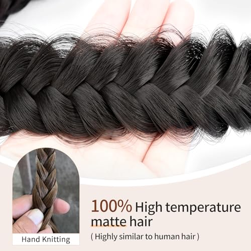 2PCs Braided Headband with teeth Handmade Messy Wide Synthetic Hair Elastic Stretch Fluffy Hairpiece for Brides (Deep Brown) - color: Deep Brown