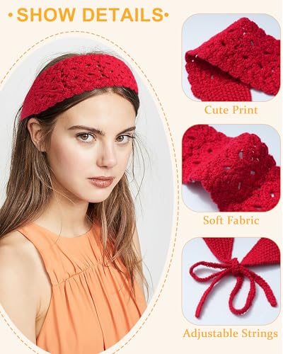 HAIMEIKANG Hippie Hair Bandanas Headbands for Women Boho Headband Knit Hair Bands Floral Head Wrap for Women and Girls(Beige+Red+Black) - color: Beige+Red+Black