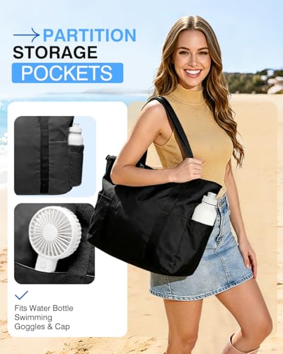 Tote Bag for Women, 26L Capacity Travel Purses Work Bag, Small Zipper Tote Bag for Travel Nurse Gym Teacher - color: Black