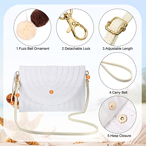 Frienda Straw Purses for Women Straw Clutch Crossbody Bag Summer Beach Shoulder Bag Woven Envelope Wallet Handbags - color: White