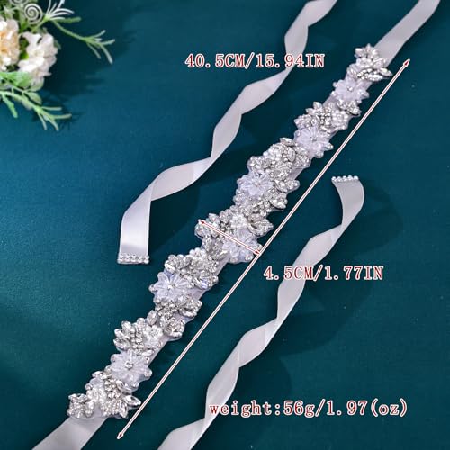 Rhinestone Wedding Bridal Belt for Women Formal Dress Handmade Crystal Beading Wedding Sash Belt - color: Grey