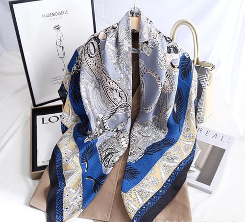 K-Elewon Large Square Scarf 43" Silk Scarf Fashion Scarves Silk Feeling Hair Wrapping Scarfs Night Sleeping Headscarf - color: Vb26