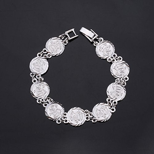 U7 Allah Necklace for Women/Men, 18K Gold Plated Square/Oval/Coin/Heart/Crescent Moon Islamic Pendant Necklace Muslim Jewelry with Chain - color: 06.Coin Necklace+Bracelet+Earrings Platinum