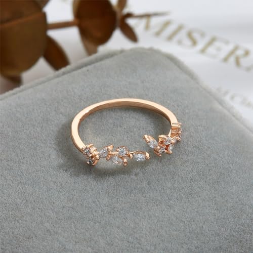 Dainty Rings Open Adjustable Ring Leaf Ring for Women Dainty Stackable Rings for Women - color: Rose